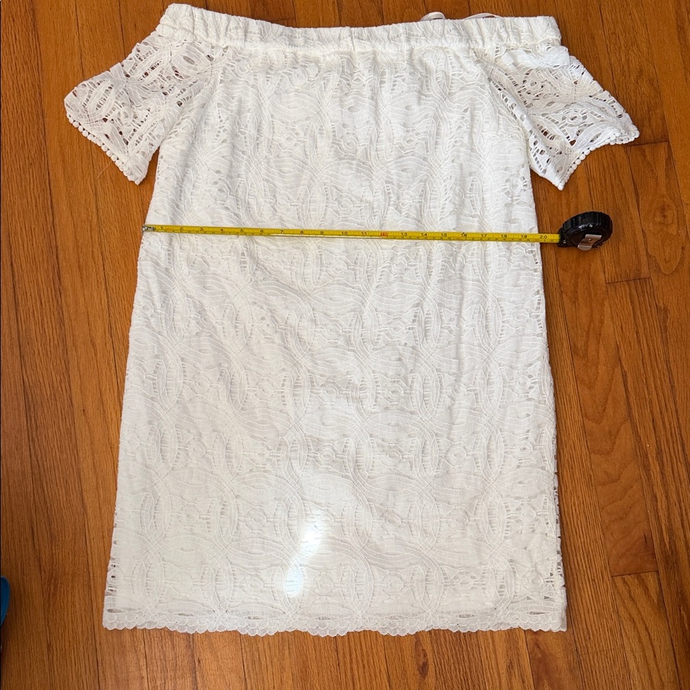 NWOT Chico’s Elegant White Lace Off-Shoulder Sheath Dress Size 3 Petite